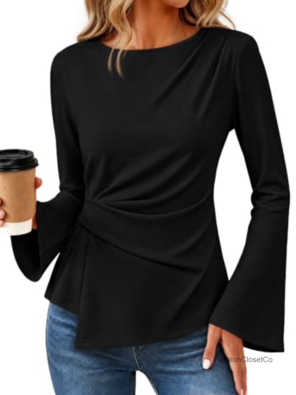 Women's Peplum Top Long Sleeve Dressy Business Casual Blouse Ruched